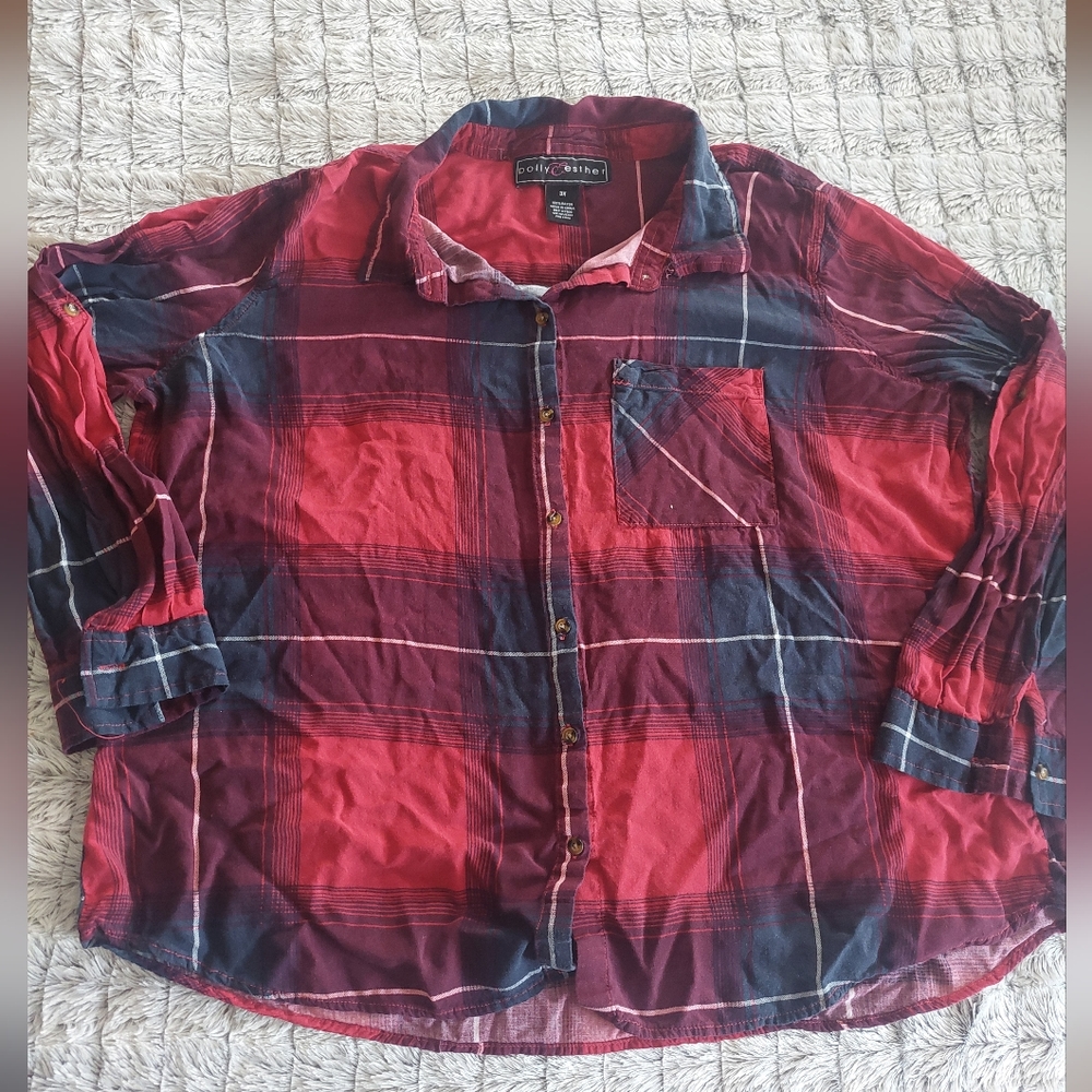 Poly &‎ Esther 3x plaid shirt